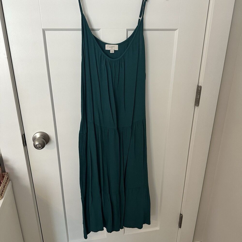 XL Teal Spaghetti Strap Loft Tiered Midi Dress